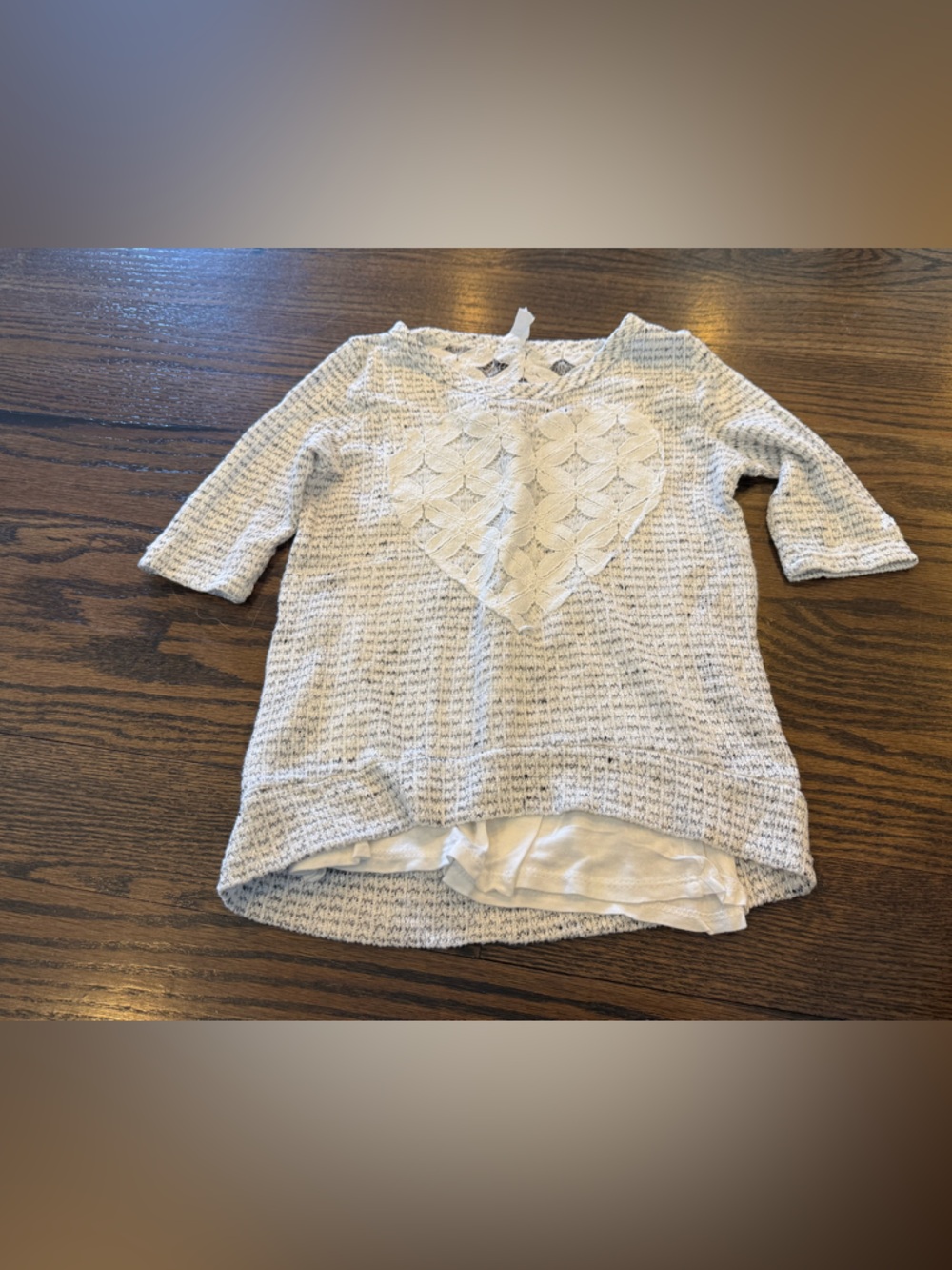 Girls Crochet Heart Layered Cream Knit Sweater Top